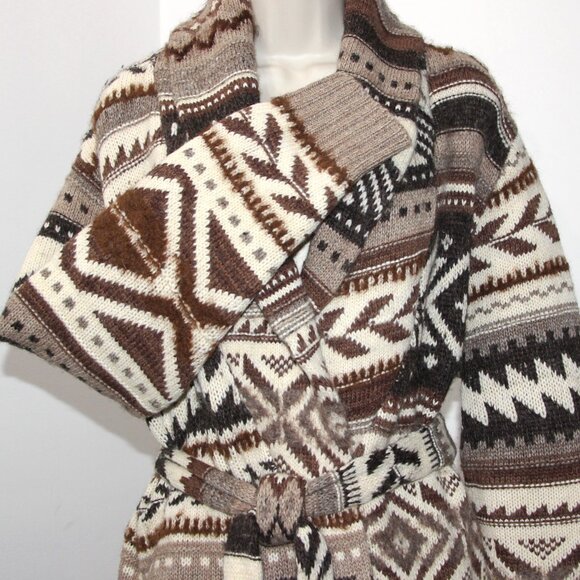 Polo Ralph Lauren Wool-Alpaca-Blend Geo-Motif Shawl Collar Belt Coatigan  M $798 - Picture 9 of 16